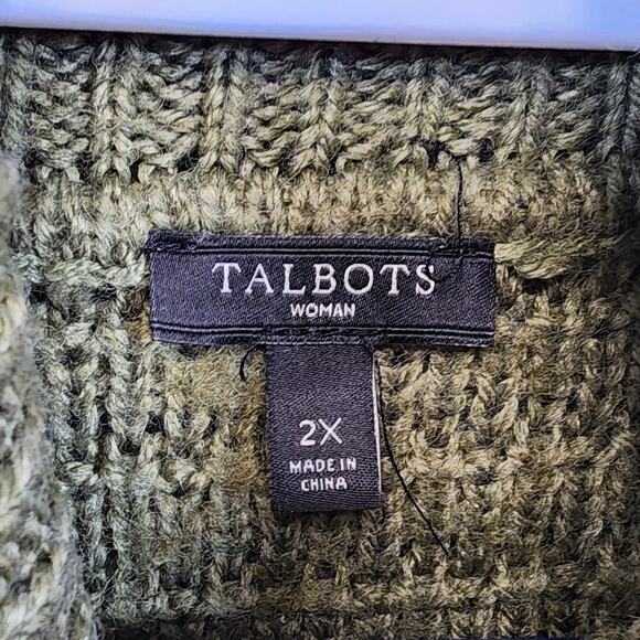 Talbots Womens Sweater 2X Olive Green Wool Blend Cowl Neck Office Casual Cabin - Picture 3 of 10
